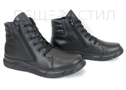 Cizme barbatesti din piele naturala de culoare neagra - model 334112