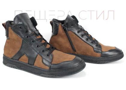 Ghete bărbătești Strada Vero din piele naturală, combinație negru și maro deschis