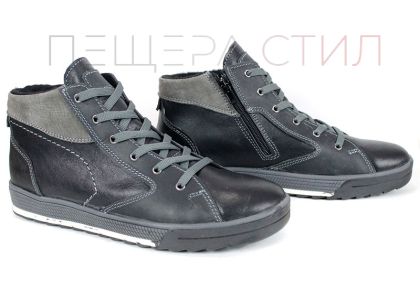 Ghete bărbătești Nero Passo din piele naturală și nabuc gri închis cu interior călduros și talpă din cauciuc