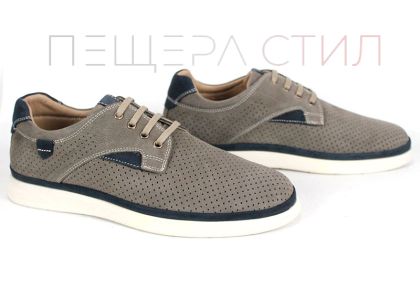 Pantofi bărbați Urban Crest din nabuc natural gri vizon cu detalii bleumarin