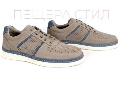 Pantofi bărbătești Verno Axis din nubuc natural culoare vizon cu elemente albastre