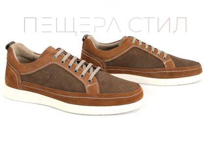 Pantofi bărbătești Northway din nubuc natural maro cu două nuanțe și perforații