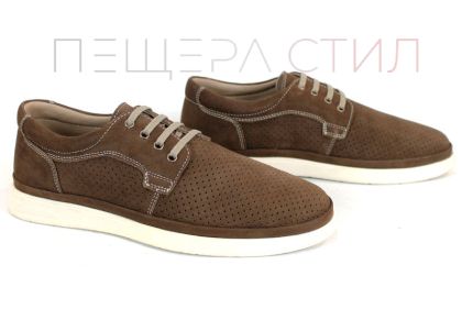 Pantofi bărbătești Aero Walk din nubuc natural maro închis perforat