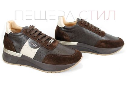 Sneakers damă Linea Vibe din piele naturală și velur maro