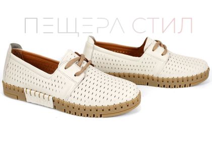 Pantofi de vară damă Metro Walk din piele naturală bej perforată