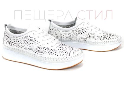 Pantofi damă Luna Soft din piele naturală albă cu perforații