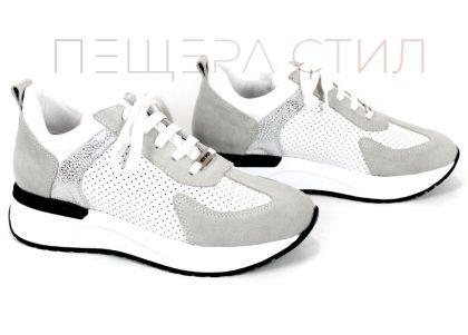 Pantofi sport damă Alba Step din piele naturală albă perforată