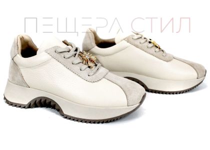 Sneakers damă Breeze Line din piele naturală și velur bej