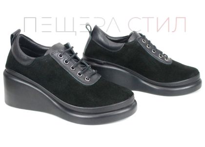 pantofi damă Linea Ease din velur negru cu platformă