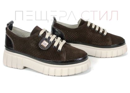 pantofi dama Nova Grace din velur natural perforat cu talpă bej