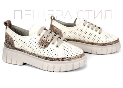 pantofi dama Nova Grace din lac natural perforat cu imprimeu șarpe