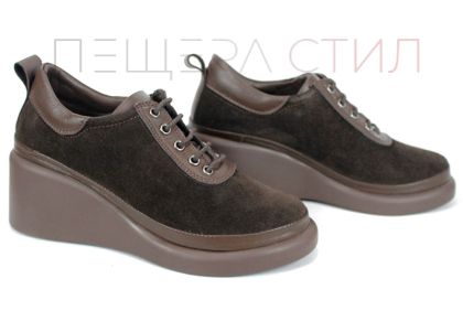 pantofi damă velur natural maro închis Linea Ease