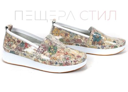 pantofi dama Mira Flow piele naturala imprimeu floral alb