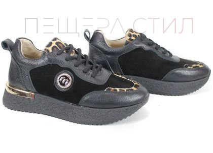 Linea Vibe – sneakers damă din piele naturală și velur maro închis