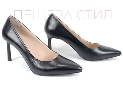 Pantofi stiletto damă Marena Lumo piele naturală negri toc 8 cm