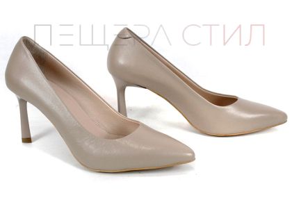 Pantofi stiletto damă Marena Lumo piele naturală bej închis vizon toc 8 cm
