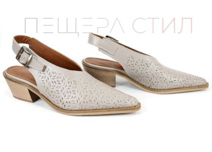 saboti dama piele naturala bej taupe perforati stil western Aura Clara