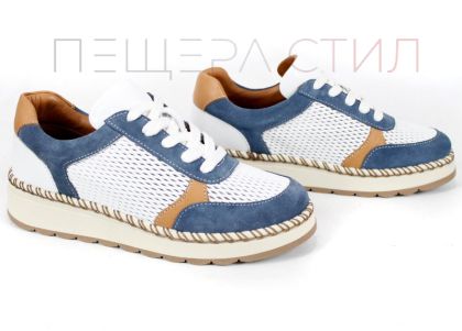 pantofi dama Mirela Vento alb albastru perforati