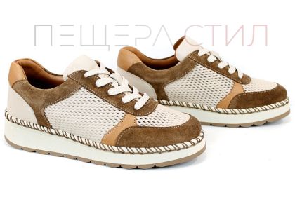 pantofi dama Mirela Vento bej maro deschis perforati