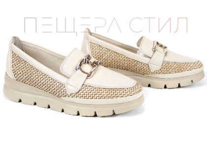 Ravena Sola – loaferi damă din piele naturală și material textil, bej