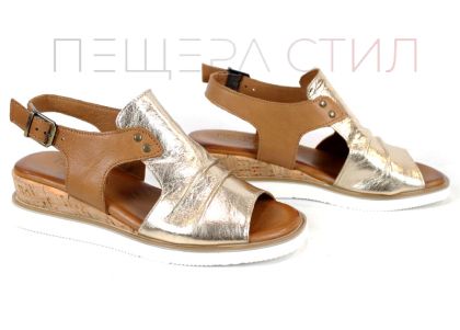 Luna Suave – sandale damă din piele naturală în auriu și tabac