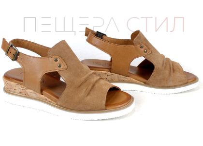 Luna Suave – sandale damă din velur și piele naturală în maro deschis