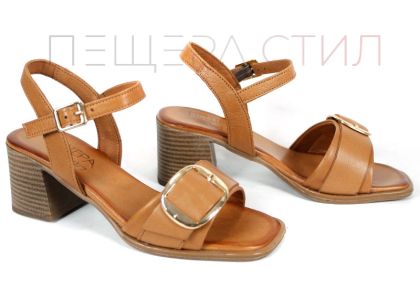 sandale dama maro deschis cu toc piele naturala