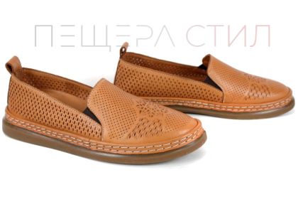 pantofi dama vara piele naturala maro deschis perforat