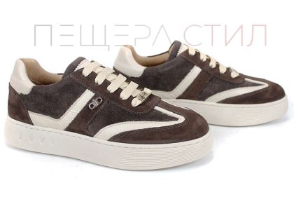 Dorelle Vita – sneakers damă din piele velur în maro închis cu accente bej