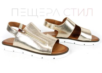 sandale dama aurii piele naturala joase