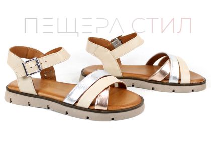 sandale dama bej piele naturala cu catarama