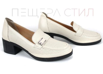pantofi dama bej piele naturala perforata