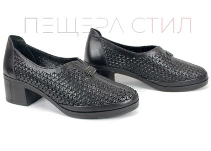 Talora Mien – pantofi dama negri de vară cu perforații și toc mic stabil