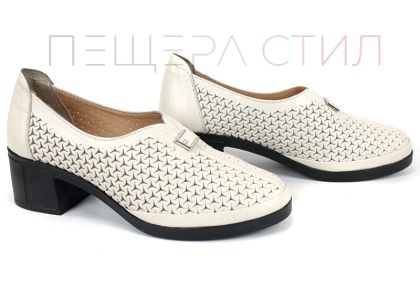 Talora Mien – pantofi dama bej de vară cu perforații și toc mic confortabil