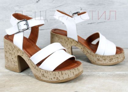 sandale damă albe cu platformă piele naturală