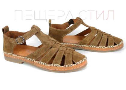 Novira Sense – sandale damă din velur natural maro deschis cu confort autentic