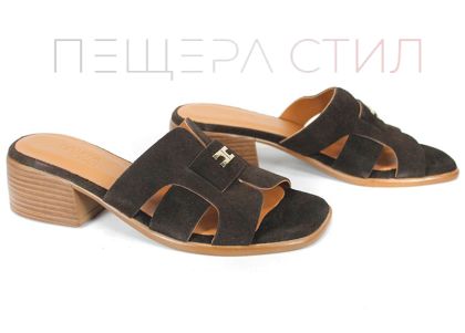 papuci damă velur maro închis