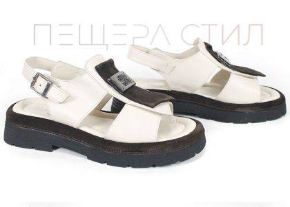 sandale dama piele naturala talpa groasa bej