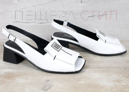 sandale damă piele naturală albă cu toc