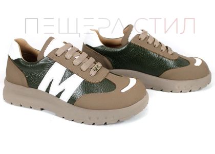sneakerși damă piele naturală verde bej