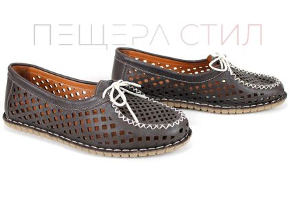 Pantofi de vară Nerisa Flow din piele naturală albastru deschis cu perforații florale