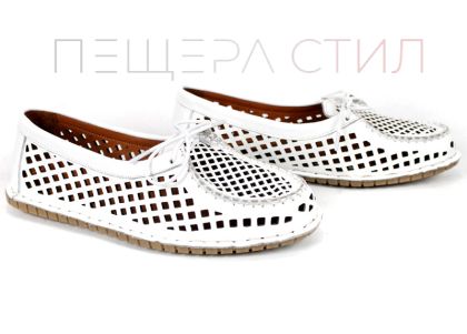 mocasini damă albi piele naturală