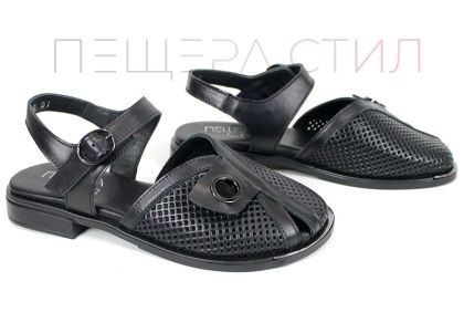 Marielle Zen – sandale damă moderne din piele naturală neagră cu design distinct