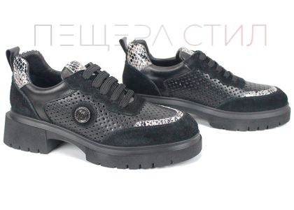 Lunara Core – pantofi damă premium de vară din piele naturală perforată neagră