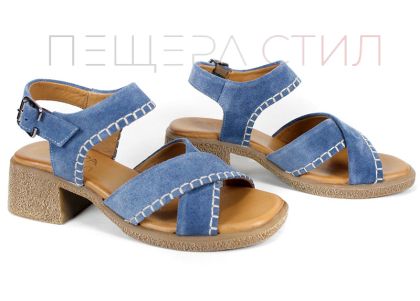 Calista Mare – sandale damă din piele întoarsă albastră cu toc