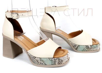 Celine Brisa – sandale damă din piele naturală bej cu toc și platformă