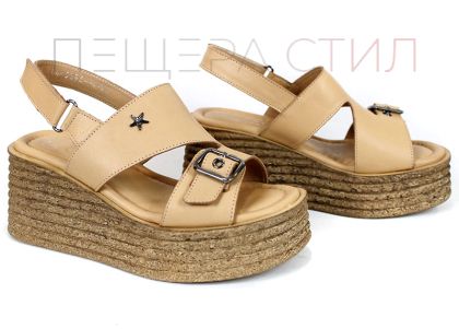 Elara Vance – sandale dama cu platformă din piele naturală bej cu talpă cu aspect natural