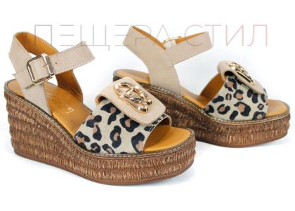 sandale damă leopard platformă piele naturală