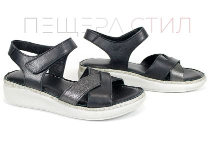 Alina Vero – sandale damă din piele naturală negre cu talpă cusută confortabilă