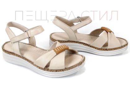 Sandale damă Lorena – piele naturală bej cu platformă confortabilă
